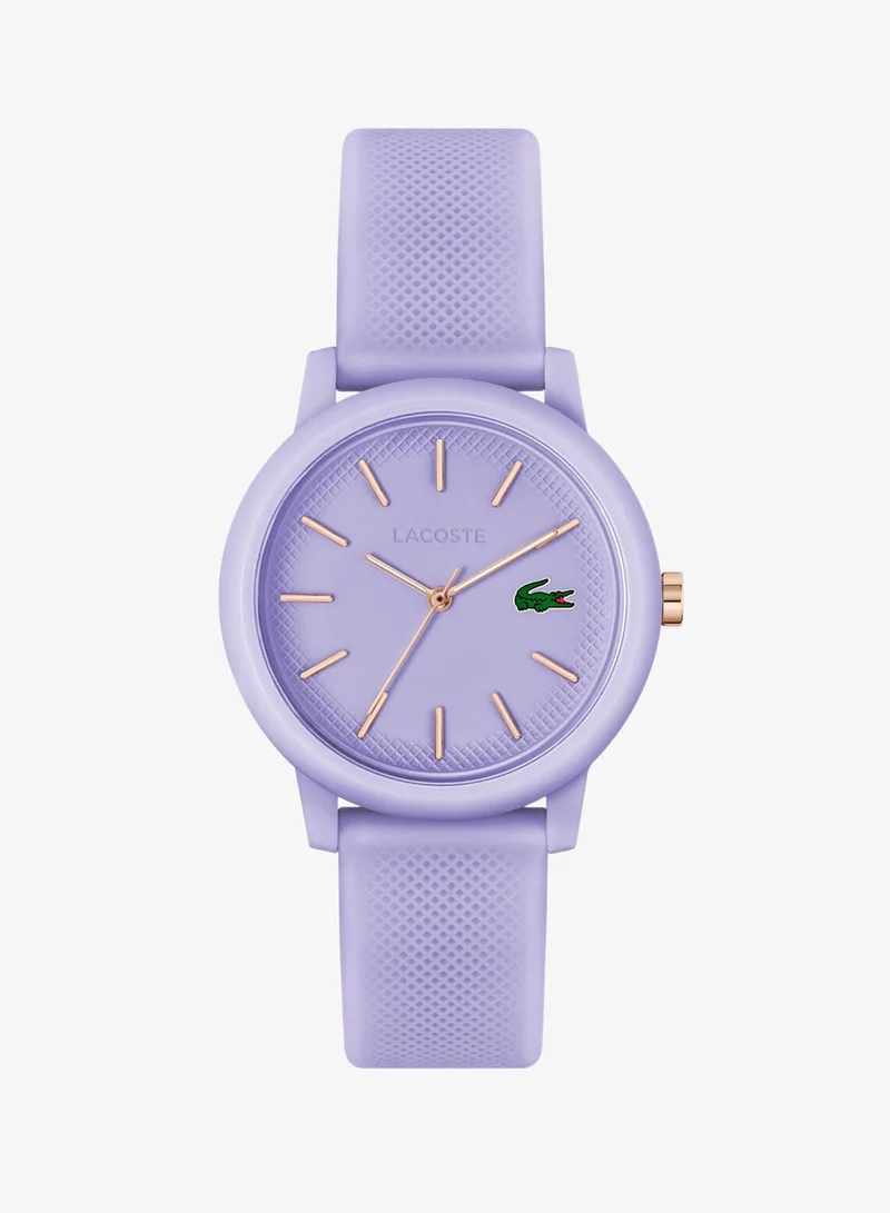 LACOSTE 12.12 Collection Analog Quartz Watch For Women With Purple Silicone Bracelet - 2001317