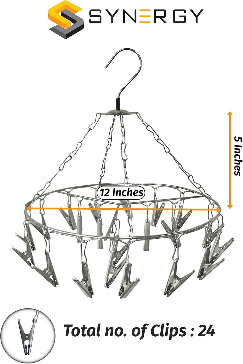 SYNERGY - 24 Clips - Stainless Steel Round Cloth Dryer/Clothes Drying Stand/Hanger with Clips (Clothes Peg) Medium weight - Image 2