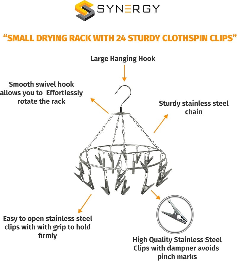 SYNERGY - 24 Clips - Stainless Steel Round Cloth Dryer/Clothes Drying Stand/Hanger with Clips (Clothes Peg) Medium weight - Image 3