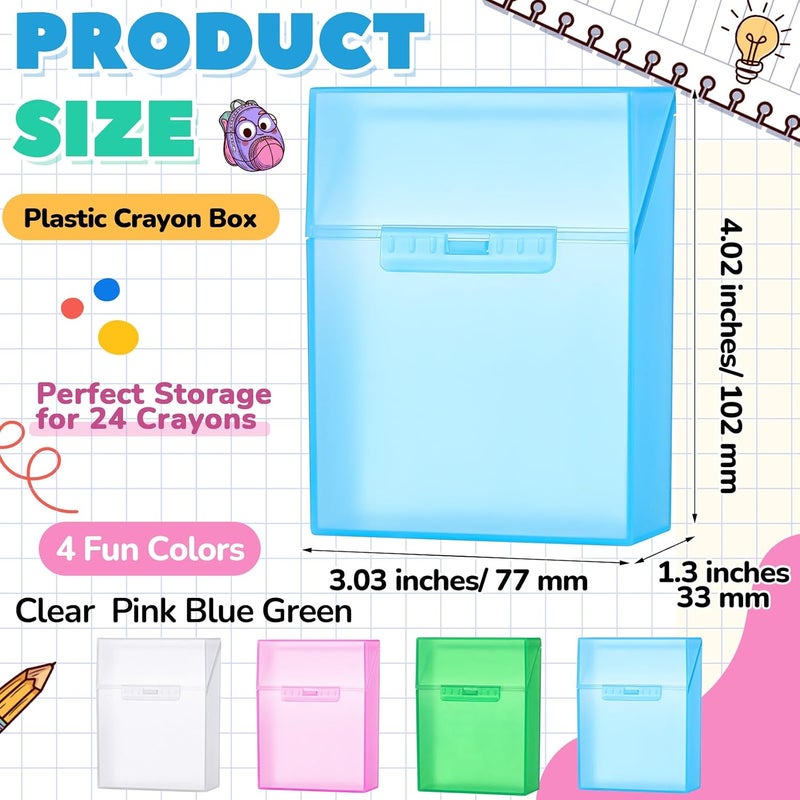 Clabby 24 Pcs Plastic Crayon Box Colorful Bulk Holds 24 Crayons Box with Hinged Lid and Snap Closure for Pens Crayons School Office Supplies Organization - Image 2