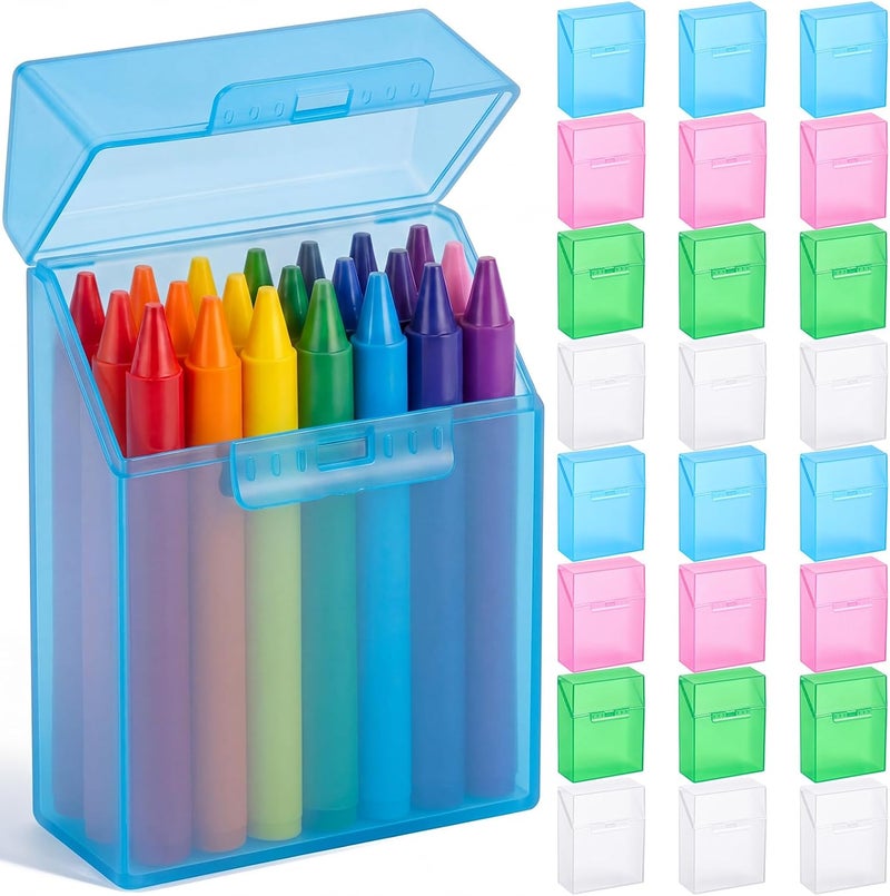 Clabby 24 Pcs Plastic Crayon Box Colorful Bulk Holds 24 Crayons Box with Hinged Lid and Snap Closure for Pens Crayons School Office Supplies Organization - Image 1