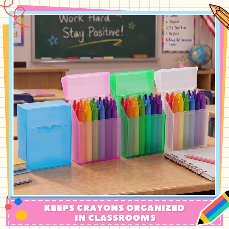 Clabby 24 Pcs Plastic Crayon Box Colorful Bulk Holds 24 Crayons Box with Hinged Lid and Snap Closure for Pens Crayons School Office Supplies Organization - Image 5