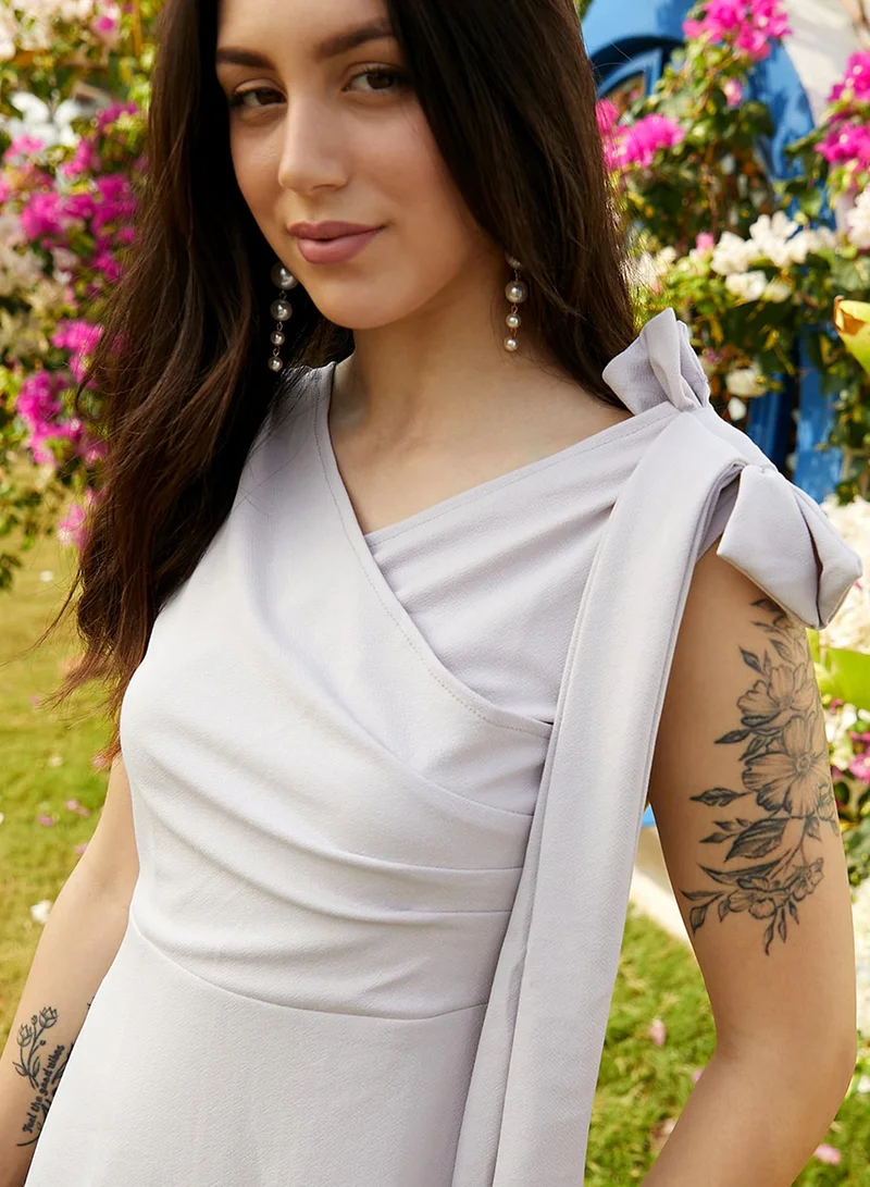 PINACOLADA Women's Ivory White Midi Dress With Ribbon Detail For Casual Wear | V-Neck | No Sleeves | Pull On Closure | Dress Designed With Comfortable Fit For Woman & Girls