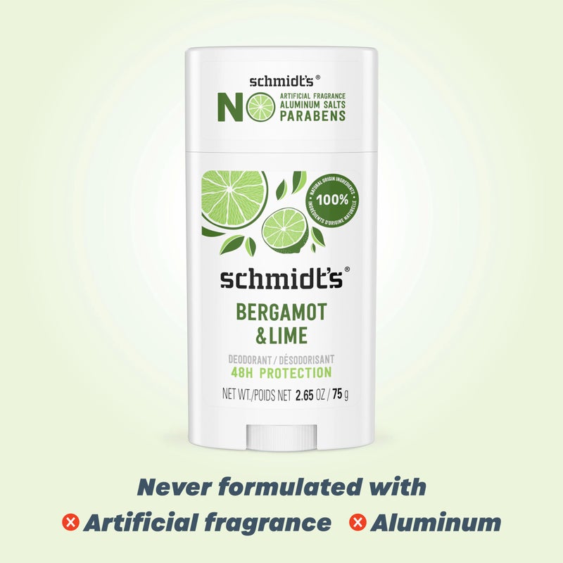 Schmidt's Aluminum-Free Vegan Deodorant Bergamot & Lime 4 Count for Women and Men, with 24 Hour Odor Protection, Natural Ingredients, Cruelty-Free, 2.65 oz - Image 2