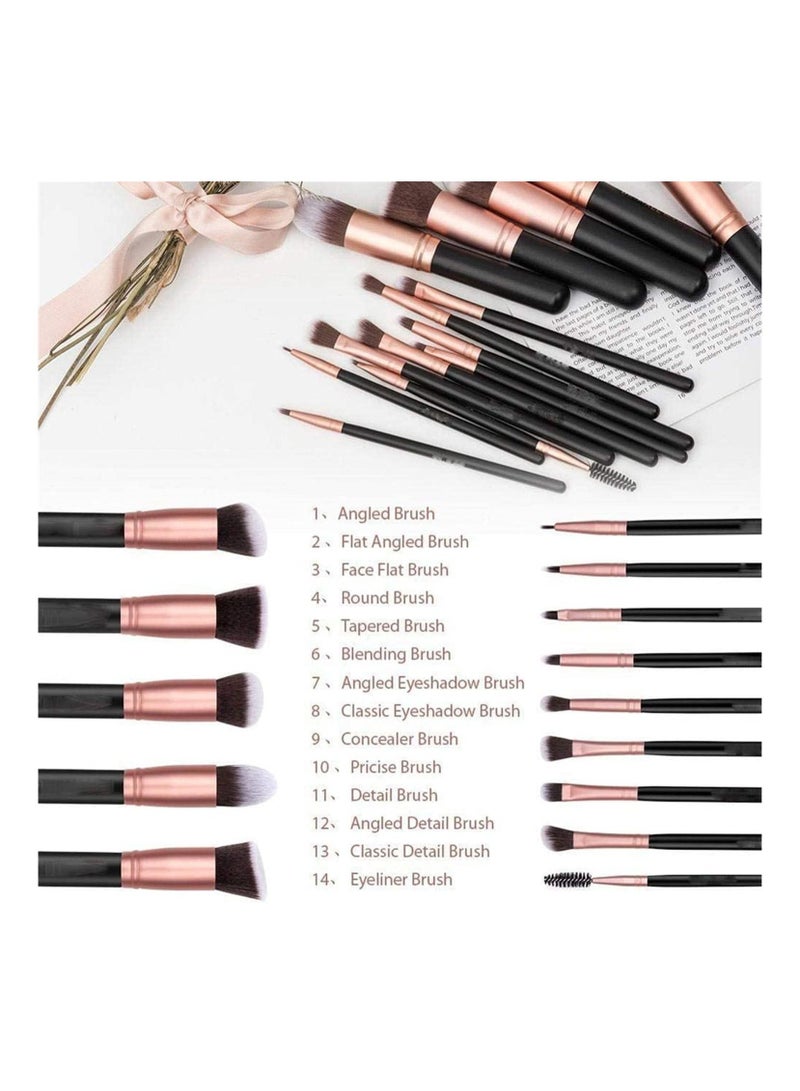 Arabest 14-Piece Makeup Multi Use Brush Set Rose Gold/Black - Image 3