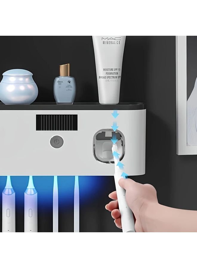 Grey White 2 In 1 Toothbrush Sanitizer Dryer USB Space Saving Wall Mount - Image 5