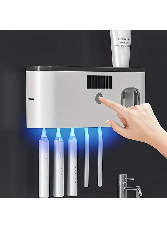 Grey White 2 In 1 Toothbrush Sanitizer Dryer USB Space Saving Wall Mount - Image 2