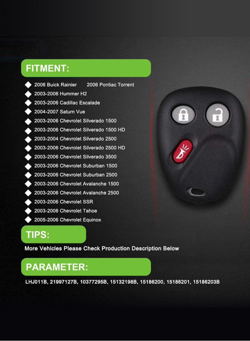 HomarKet Key Fob Keyless Entry Remote fits 2003-2006 Chevy Tahoe Suburban Silverado Avalanche Equinox SSR/GMC Sierra Yukon/Cadillac Escalade/Hummer H2 / Pontiac Torrent/Saturn Vue Set of 2  - Image 4