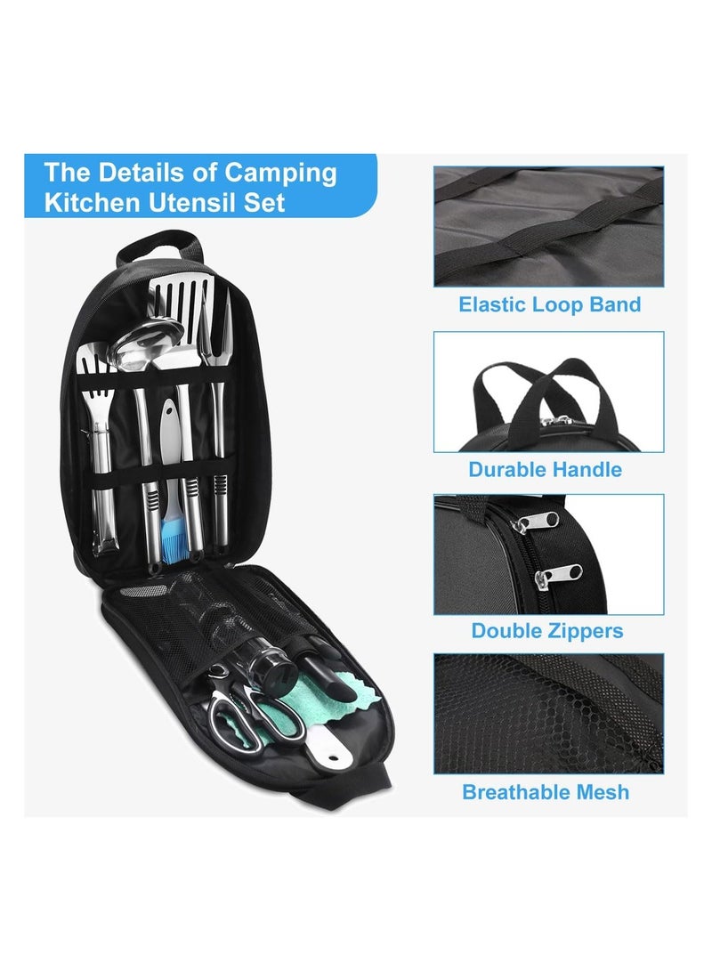 Camping Kitchen Utensil Set 15pcs – Portable BBQ Cookware Organizer, Compact Stainless Steel Camping Cooking Accessories with Case for Outdoor Campfire, Picnic, Travel & Backpacking - Image 2