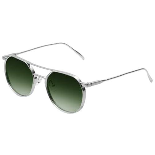 Dervin UV Protected Round Sunglasses for Men and Women (Silver-Green) - Image 1