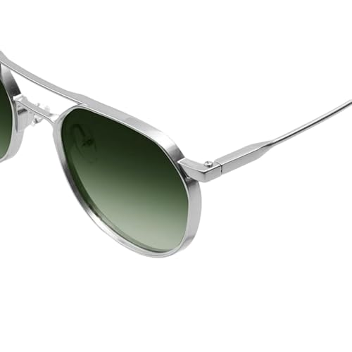 Dervin UV Protected Round Sunglasses for Men and Women (Silver-Green) - Image 3