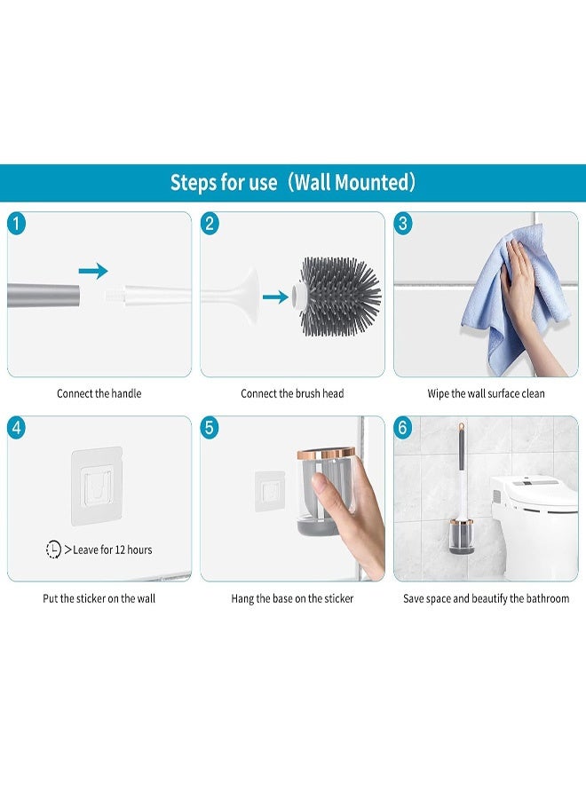 هومستر فرشاة المرحاض مع مجموعة حامل, فرشاة السيليكون تنظيف الحمام وعاء فرشاة مجموعة مع ملمس, ملحقات الحمام مع مقبض طويل, رمادي داكن - Image 5