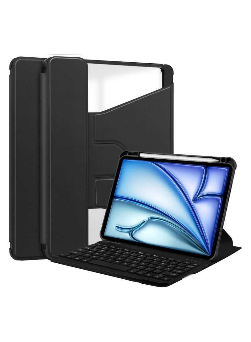 عام غطاء لوحة المفاتيح متوافق مع iPad Air 13 بوصة 2024 (M2)، غطاء ذكي مع قاعدة دوارة ولوحة مفاتيح لاسلكية قابلة للفصل مع حامل للقلم لـ iPad Air 13 - Image 1