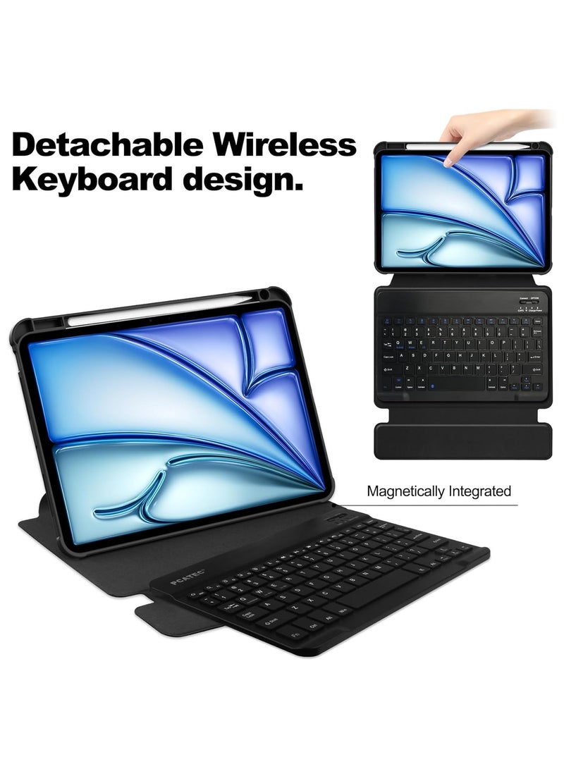 عام غطاء لوحة المفاتيح متوافق مع iPad Air 13 بوصة 2024 (M2)، غطاء ذكي مع قاعدة دوارة ولوحة مفاتيح لاسلكية قابلة للفصل مع حامل للقلم لـ iPad Air 13 - Image 5