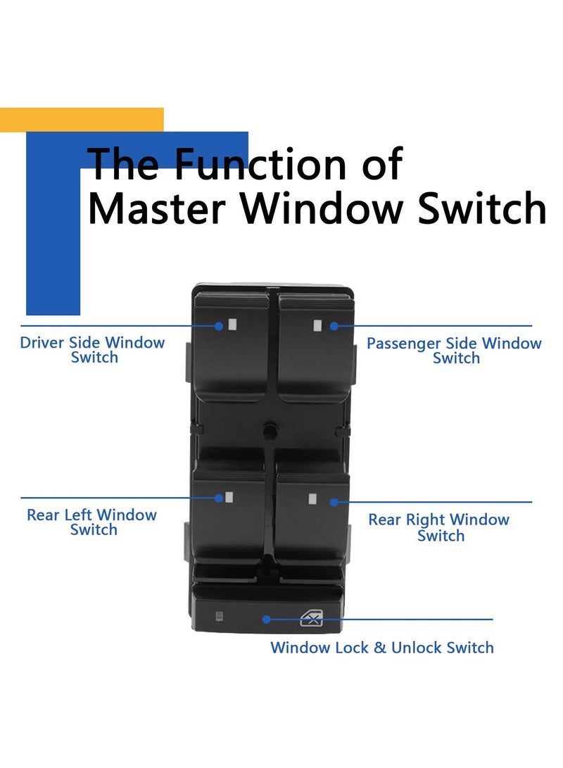 SYOSI Driver Side Power Window Switch for 2007-2013 Chevy Silverado 1500 2500HD 3500HD GMC Sierra 1500 08-13 Sierra 2500HD 3500HD 09-15 Driver Side Power Window Master Control Switch fits - Image 2