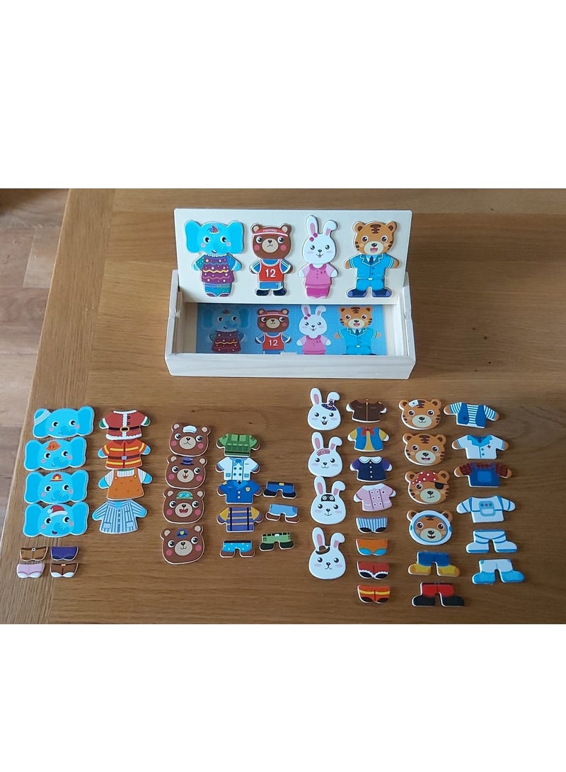 Wooden Jigsaw Puzzles Wooden Animal Dress Up Puzzles for Kids Toddler Puzzles Cartoon Animal Dress Up Puzzle Educational Toy for Boys and Girls Age 2-5 Portable and Eco Ideal Gift for Kids - Image 4