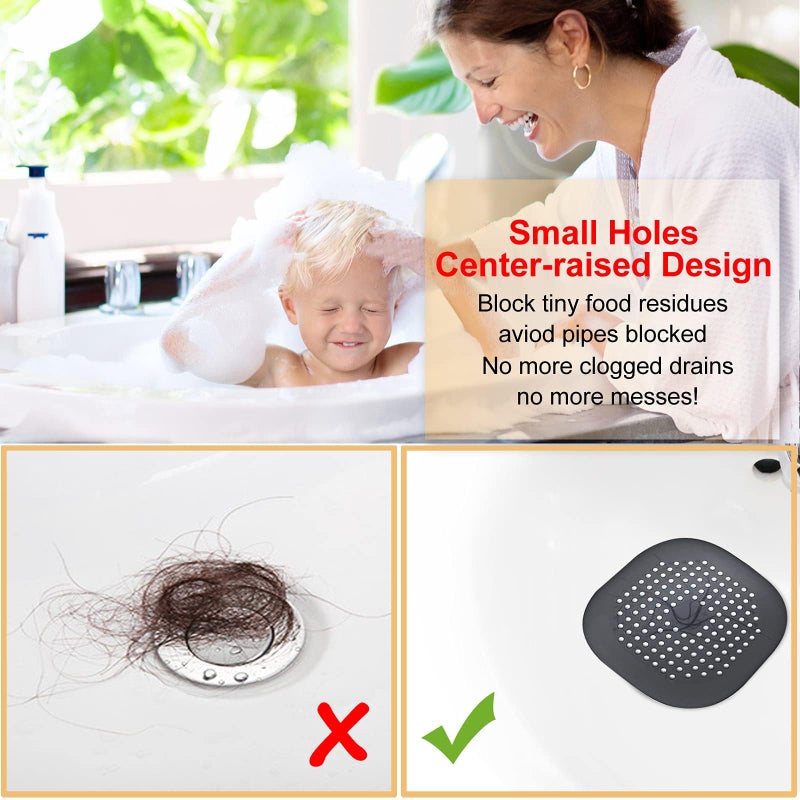 Bovinde Hair Drain Catcher Square Drain Cover For Shower Silicone Hair Stopper With Suction Cup Easy To Install Suit For Bathroom Bathtub Kitchen 4 Pack (Jet Black) - Image 2