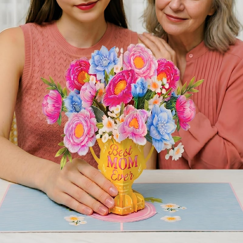 Paper Love 3D Mother's Day Pop Up Flower Bouquet Card, with Best Mom Floral Award Forever Flowers Keepsake, For Mom, Wife - Oversized 10" x 7" Cards - Includes Envelope and Note - Image 4