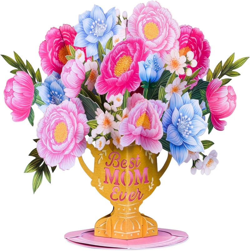 Paper Love 3D Mother's Day Pop Up Flower Bouquet Card, with Best Mom Floral Award Forever Flowers Keepsake, For Mom, Wife - Oversized 10" x 7" Cards - Includes Envelope and Note - Image 1