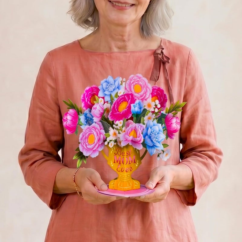 Paper Love 3D Mother's Day Pop Up Flower Bouquet Card, with Best Mom Floral Award Forever Flowers Keepsake, For Mom, Wife - Oversized 10" x 7" Cards - Includes Envelope and Note - Image 3