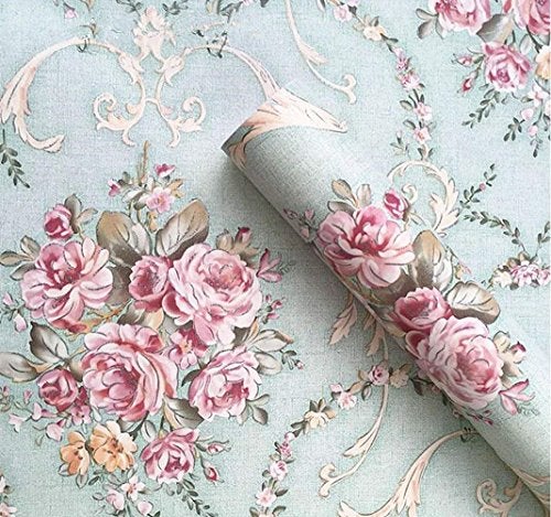 UPREDO UPREDO Vintage Light Green Rural Rose Adhesive Paper Shelf Liner Funitures Dresser Drawer Cabinet Decor 17.7 Inch by  - Image 1