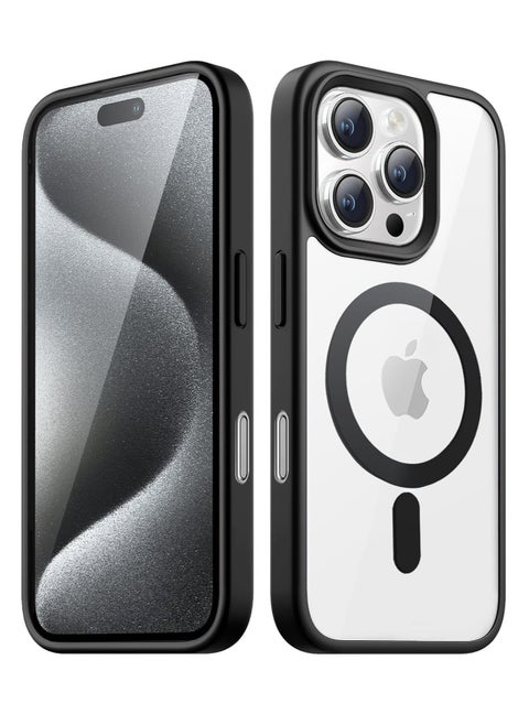 Magnetic Case for iPhone 16 Pro Max 6.9-Inch Compatible with MagSafe, Shockproof Phone Bumper Cover, Solid Color Matte TPU Frame, Anti-Scratch Clear Back (Black)