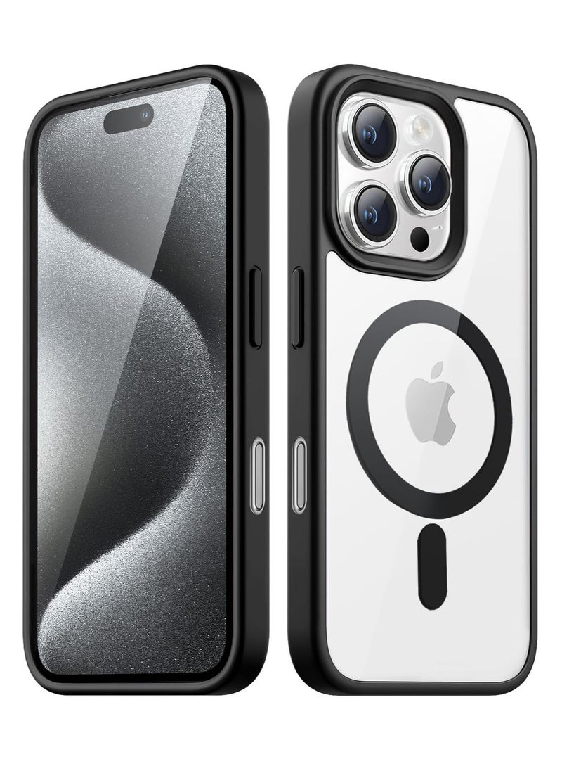 Generic - Magnetic Case for iPhone 16 Pro Max 6.9-Inch Compatible with MagSafe, Shockproof Phone Bumper Cover, Solid Color Matte TPU Frame, Anti-Scratch Clear Back (Black) - Image 1