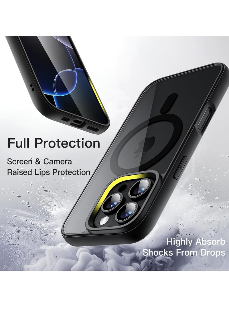 Generic - Magnetic Case for iPhone 16 Pro Max 6.9-Inch Compatible with MagSafe, Shockproof Phone Bumper Cover, Solid Color Matte TPU Frame, Anti-Scratch Clear Back (Black) - Image 1