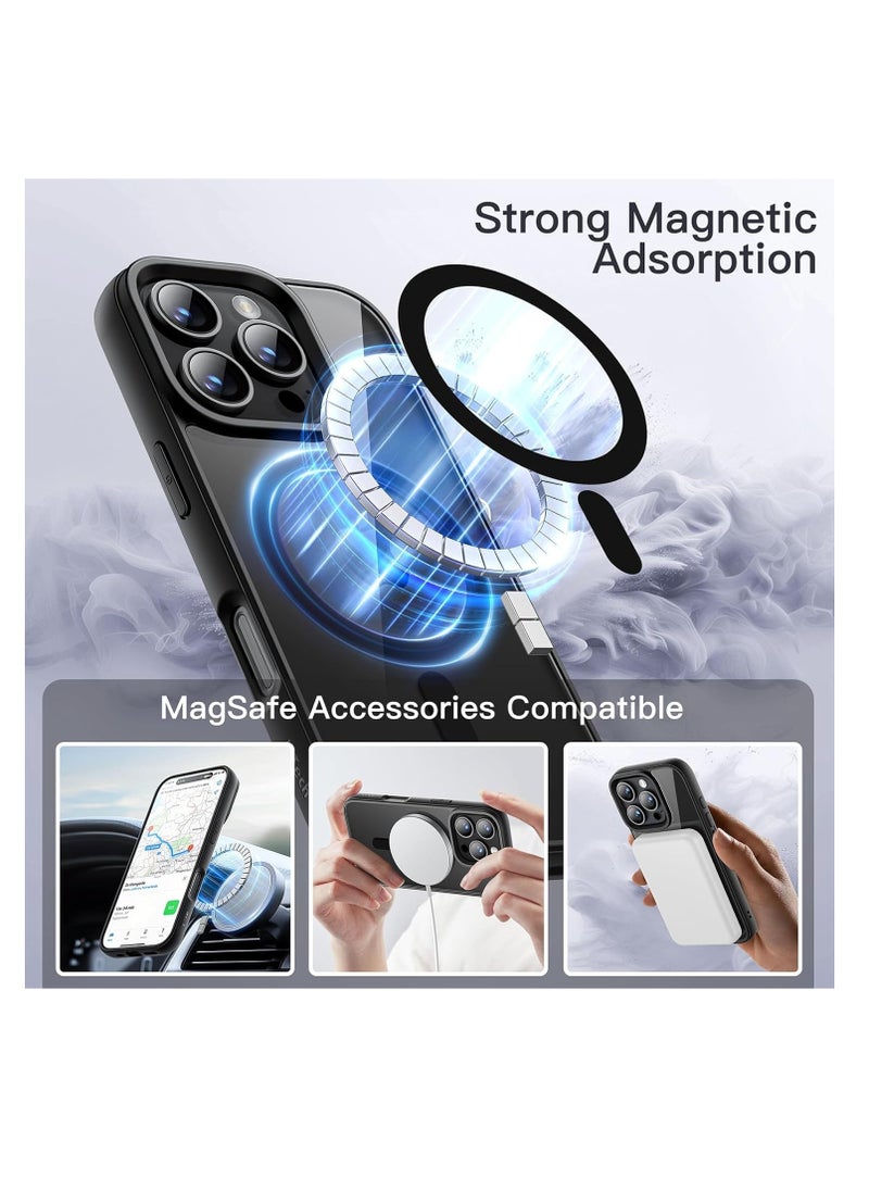 Generic - Magnetic Case for iPhone 16 Pro Max 6.9-Inch Compatible with MagSafe, Shockproof Phone Bumper Cover, Solid Color Matte TPU Frame, Anti-Scratch Clear Back (Black) - Image 1