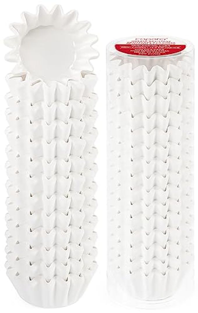 Caperci Heavy Duty White Mini Cupcake Liners 200 Counts - Grease-Resistant Paper Muffin Baking Cups, Odorless, No Muffin Pan Needed, Easily Peels (White)