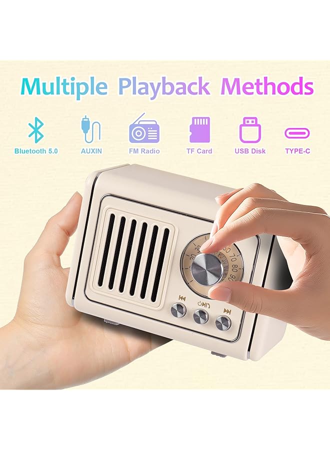 erorex Retro Bluetooth Speaker Vintage Room Decor Fm Radio Portable Mini Wireless Bluetooth Speaker Aesthetic Style For Office Kitchen Desk Bedroom Outdoor Accessories Support Usb Tf Card Aux Beige  - Image 4