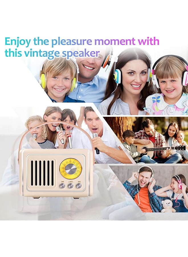 erorex Retro Bluetooth Speaker Vintage Room Decor Fm Radio Portable Mini Wireless Bluetooth Speaker Aesthetic Style For Office Kitchen Desk Bedroom Outdoor Accessories Support Usb Tf Card Aux Beige  - Image 3