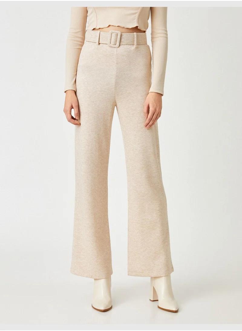 KOTON High Rise Belt Waist Wide Leg Pants