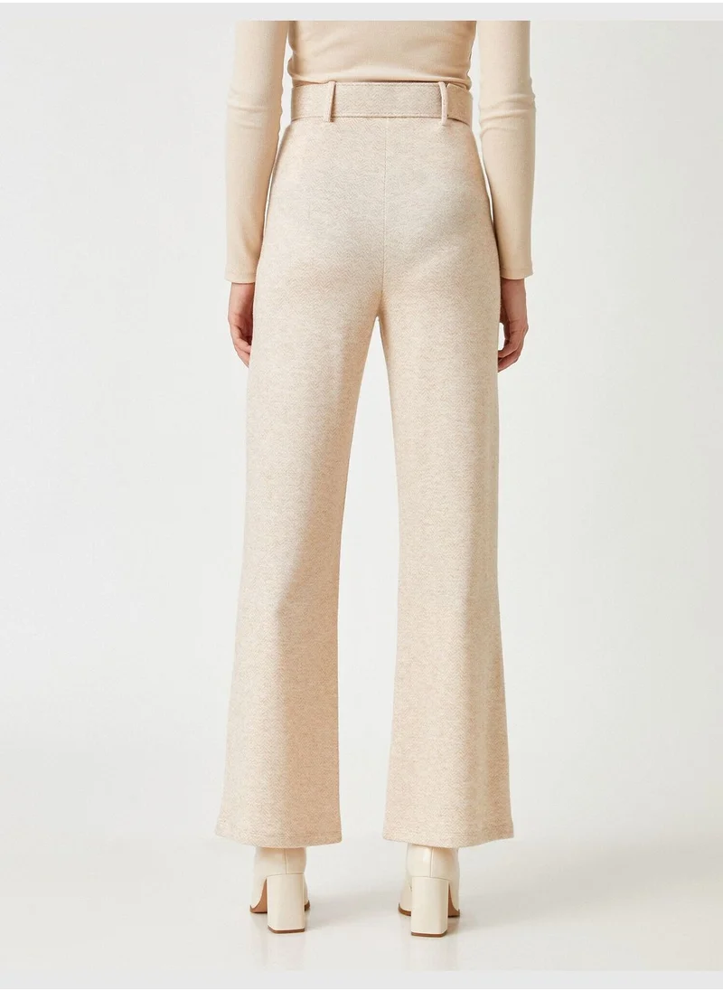 KOTON High Rise Belt Waist Wide Leg Pants
