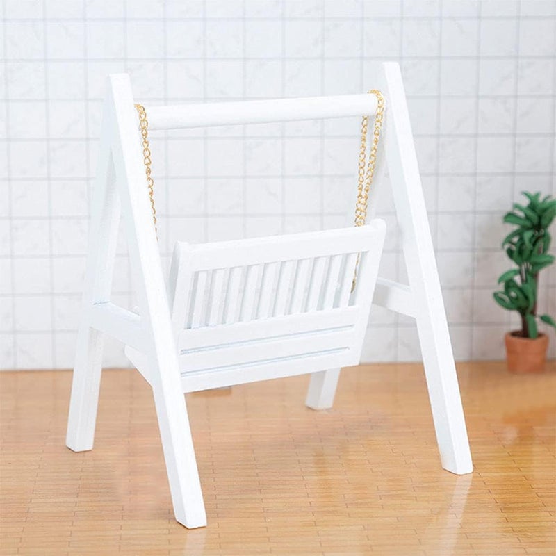 klarako 1/12 Scale Handcrafted Mini Porch Swing Dollhouse Model Furniture Scene for Backyard Patio - White - Image 3