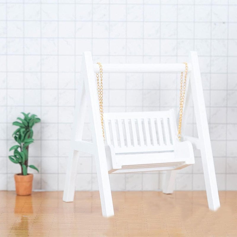 klarako 1/12 Scale Handcrafted Mini Porch Swing Dollhouse Model Furniture Scene for Backyard Patio - White - Image 2