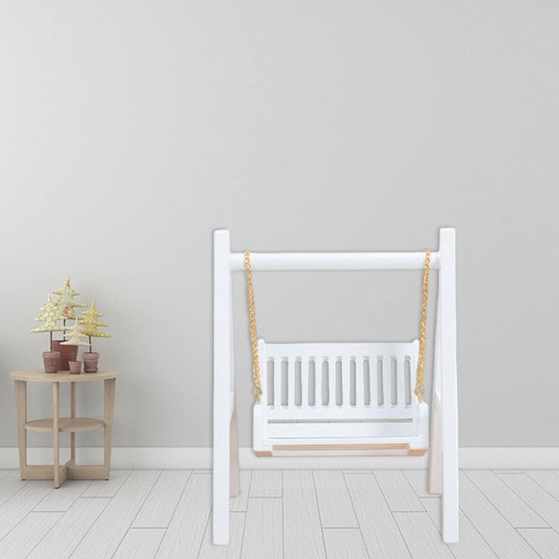 klarako 1/12 Scale Handcrafted Mini Porch Swing Dollhouse Model Furniture Scene for Backyard Patio - White - Image 4