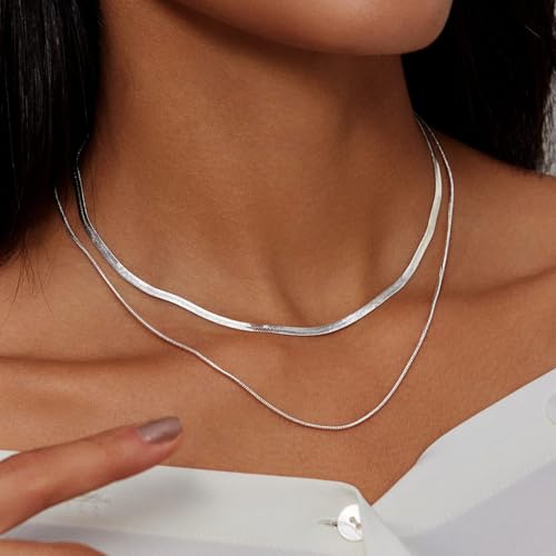 Aaishwarya 18K Silver Plated Double Layer Snake Chain | Anti-Tarnish & Stainless Steel Jewels | Necklace for Women and Girls | Minimal Dainty Chains | Stylish Everyday Accessory - Image 2