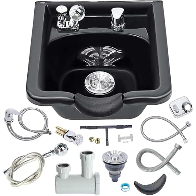 Toriexon SHAMPOO BOWL FOR SALONS, BLACK ABS PLASTIC SHAMPOO SINK FOR HOME, EASY TO CLEAN AND INSTALL SALON SHAMPOO BOWLS FOR HAIR STYLIST - Image 2