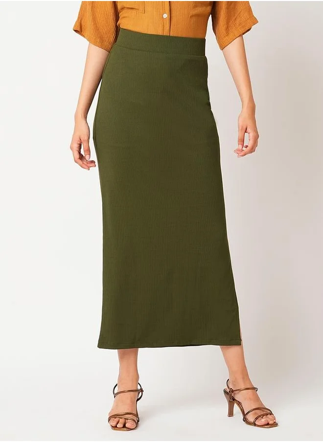 جلو باص Textured High-Rise Side Slit Pencil Maxi Skirt by Styli