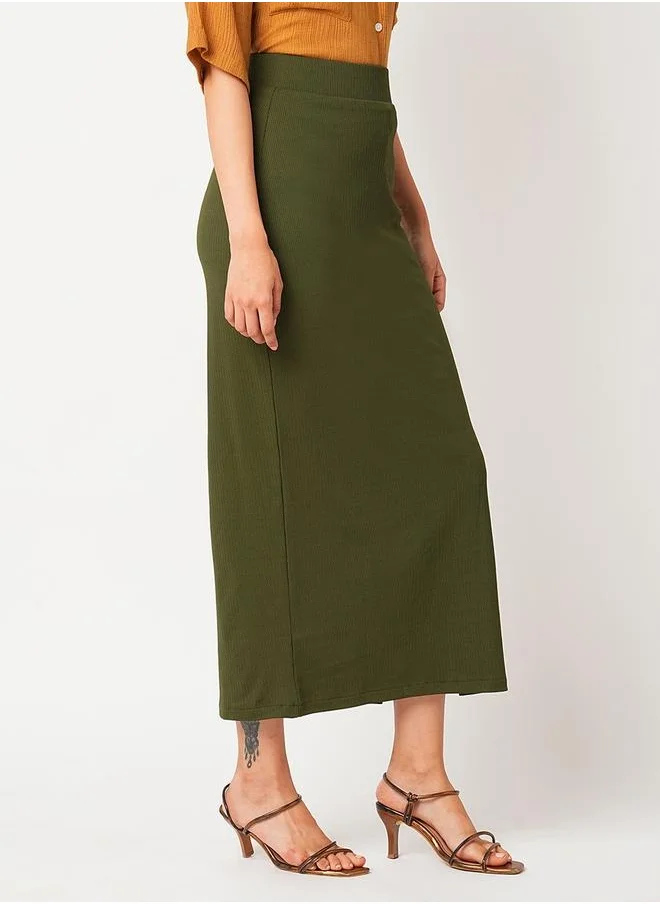 جلو باص Textured High-Rise Side Slit Pencil Maxi Skirt by Styli