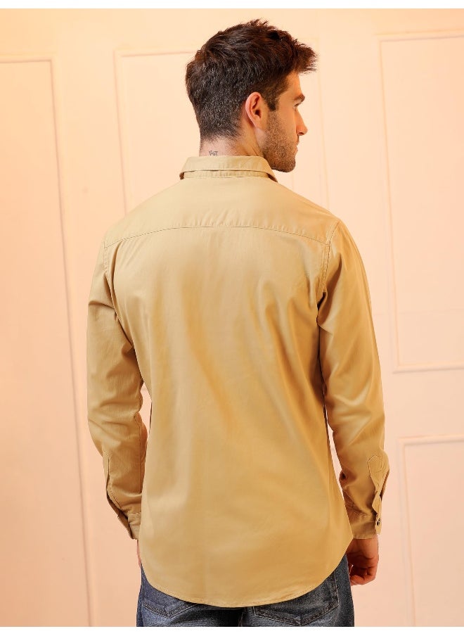 Beyoung Pale Yellow Cotton Lycra Urban Shirt for Men  - Image 2