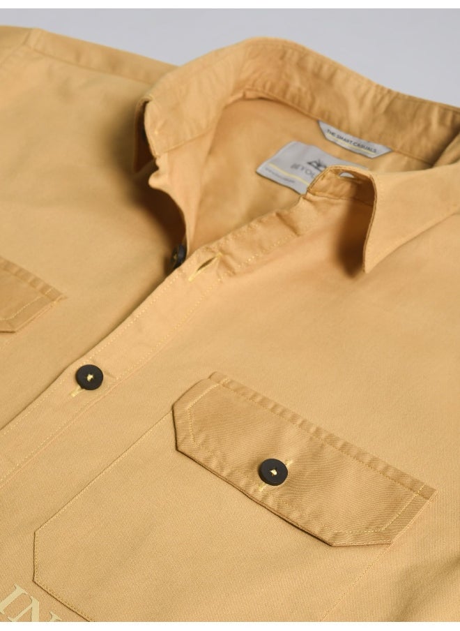 Beyoung Pale Yellow Cotton Lycra Urban Shirt for Men  - Image 5