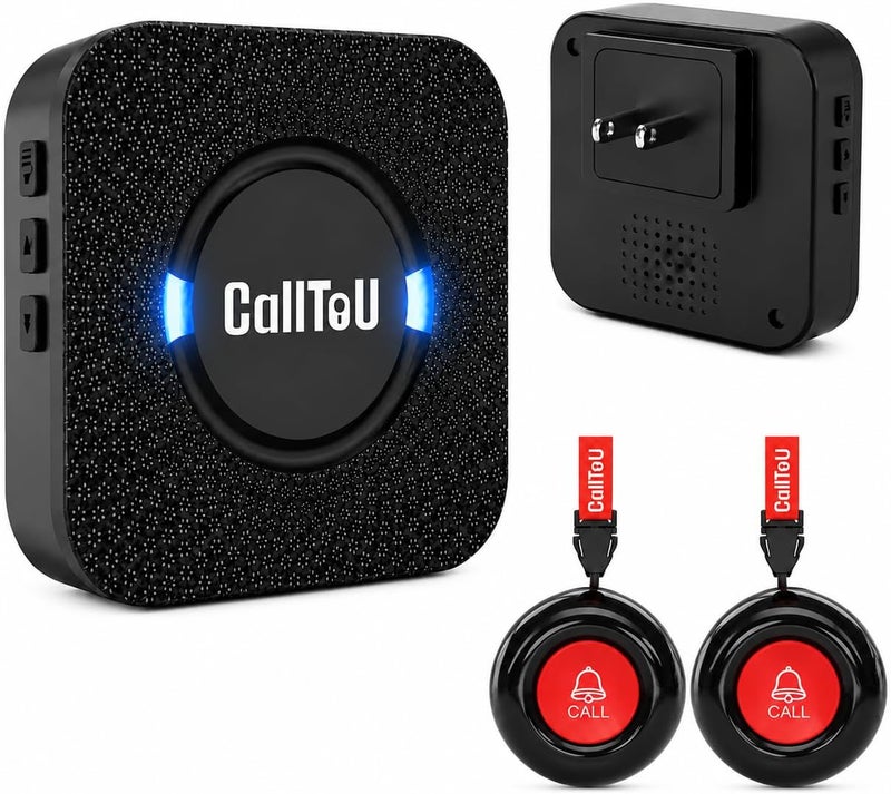CallToU Wireless Caregiver Call Button Elderly Monitoring Alert Systems for Seniors 1 Plugin Receiver 2 Waterproof Transmitters - Image 1
