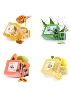 RedMapleTEK 4pcs Handmade Soap with Plant Essential Oil, Suitable for Whole Body Cleaning and Bathing 100g*4 (Honey, Papaya, Aloe Vera, Lemon)  - Image 1