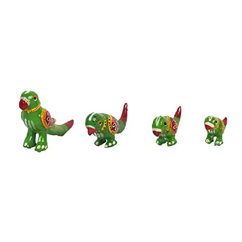 DreamKraft Paper Mache Handcrafted Parrot Showpiece for Inhance Home Decoration - Green (Set of 4) - Image 3