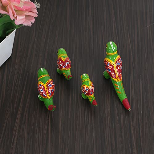 DreamKraft Paper Mache Handcrafted Parrot Showpiece for Inhance Home Decoration - Green (Set of 4) - Image 1