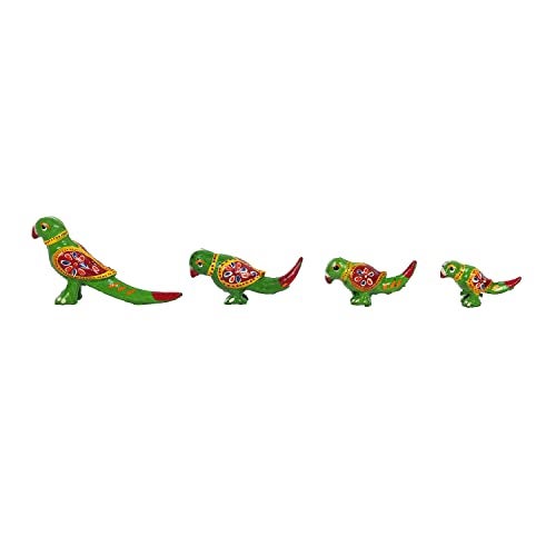 DreamKraft Paper Mache Handcrafted Parrot Showpiece for Inhance Home Decoration - Green (Set of 4) - Image 2