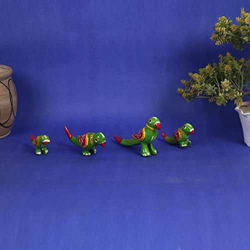DreamKraft Paper Mache Handcrafted Parrot Showpiece for Inhance Home Decoration - Green (Set of 4) - Image 5