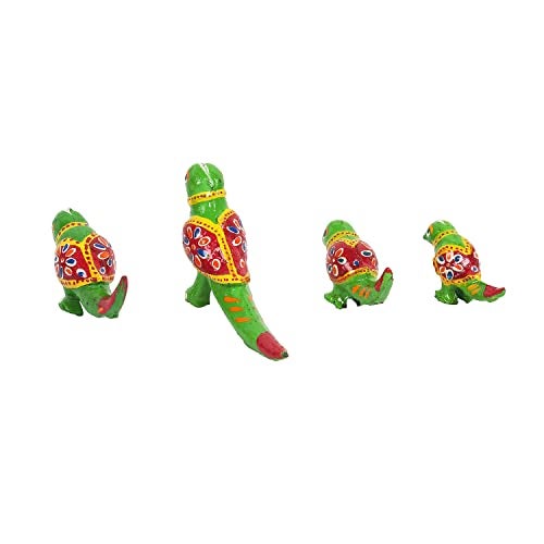 DreamKraft Paper Mache Handcrafted Parrot Showpiece for Inhance Home Decoration - Green (Set of 4) - Image 4